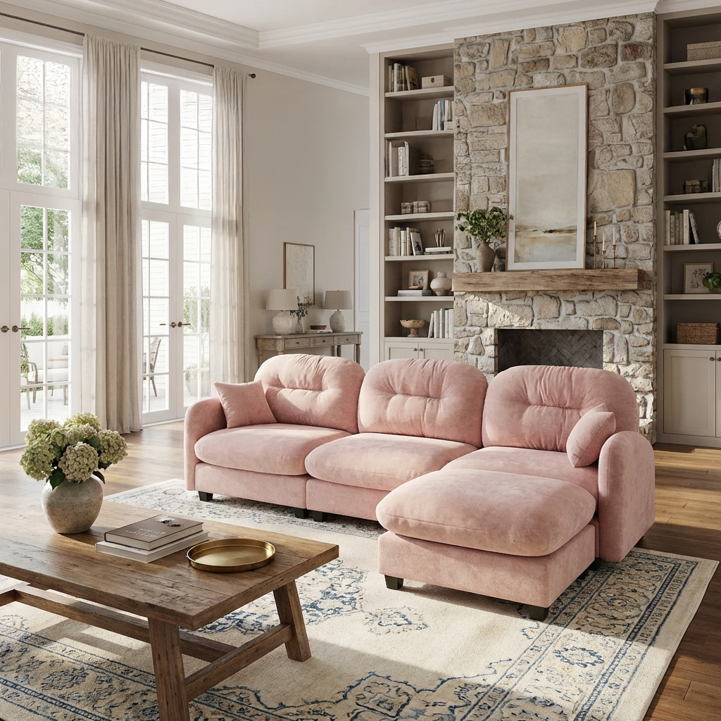 Roselyn 107" Modular Chenille Cloud L-Shaped Sectional Sofa with Ottoman
