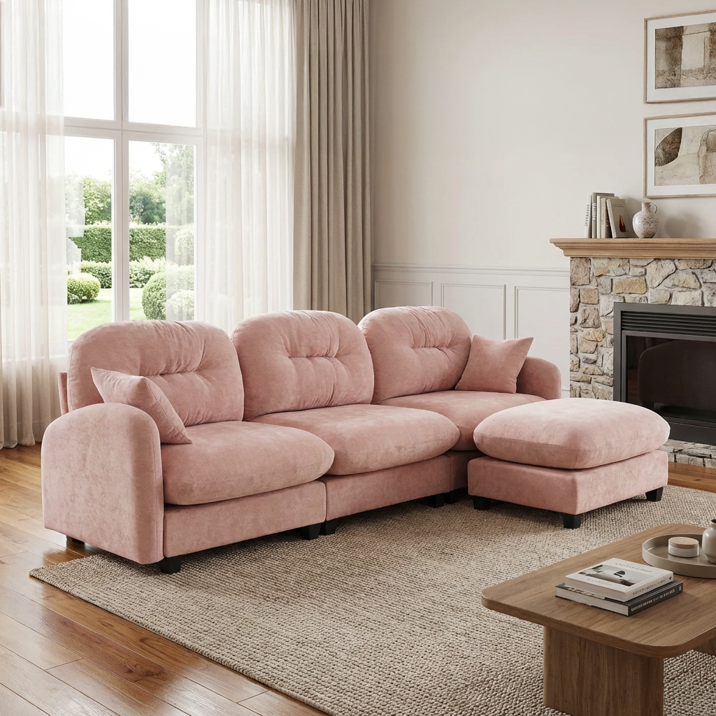 Roselyn 107" Modular Chenille Cloud L-Shaped Sectional Sofa with Ottoman