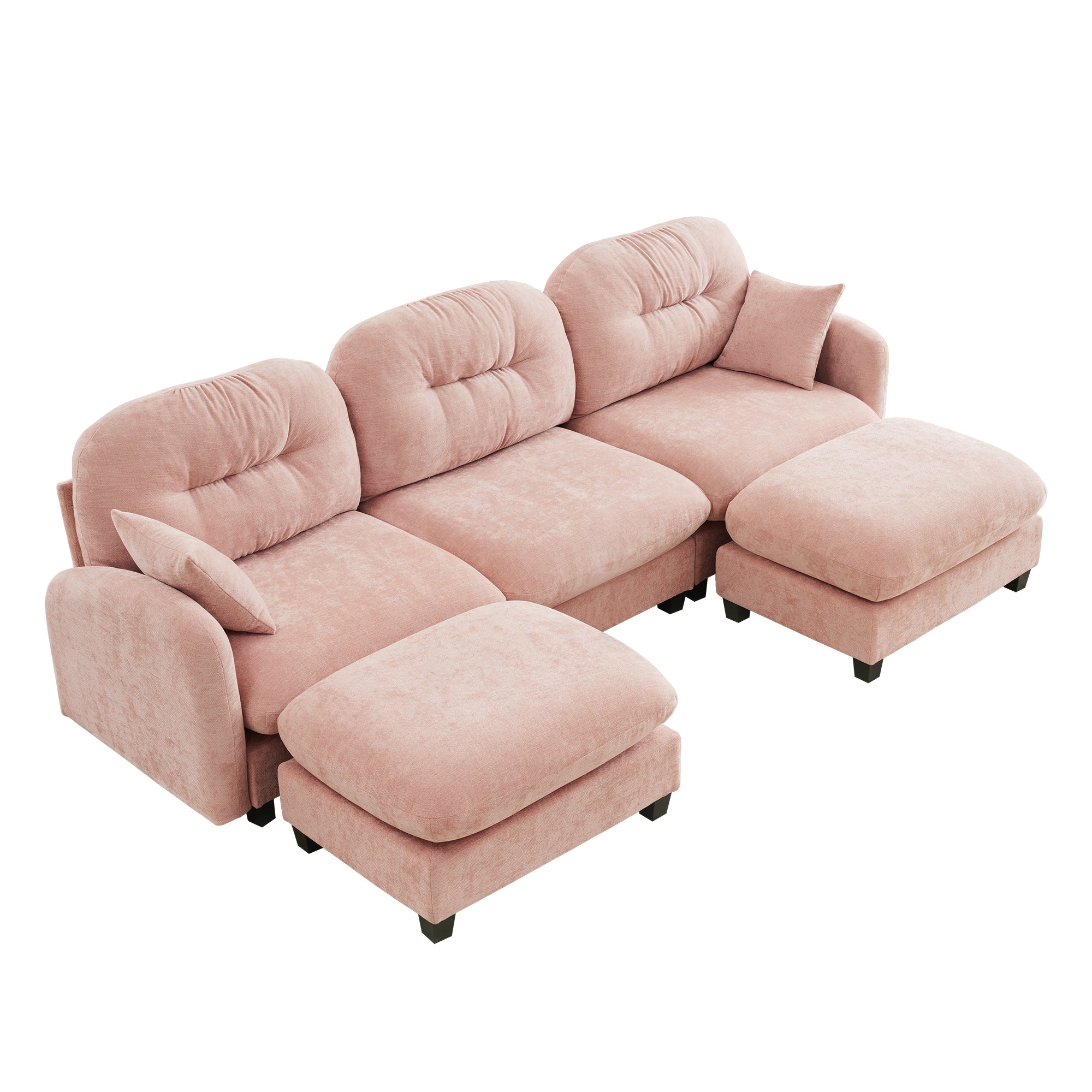 Roselyn 107" Chenille U-Shaped Sectional Sofa with 2 Ottomans and Tufted Backrest