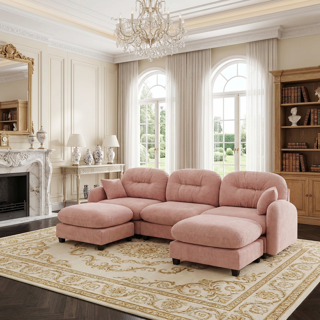 Roselyn 107" Chenille U-Shaped Sectional Sofa with 2 Ottomans and Tufted Backrest