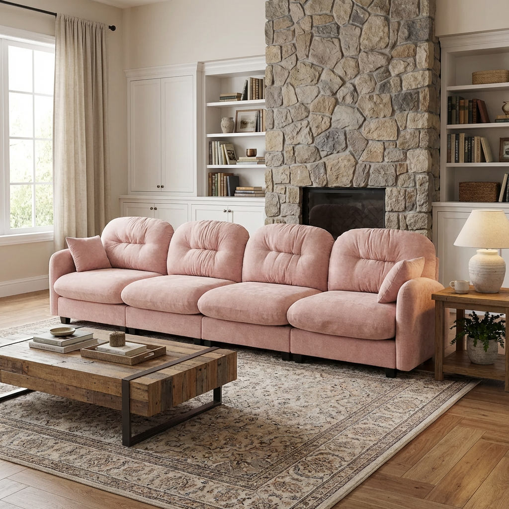 Roselyn 140" Modular Chenille Cloud 4-Seater Sofa with Tufted Cushion Backrest and  Pillows