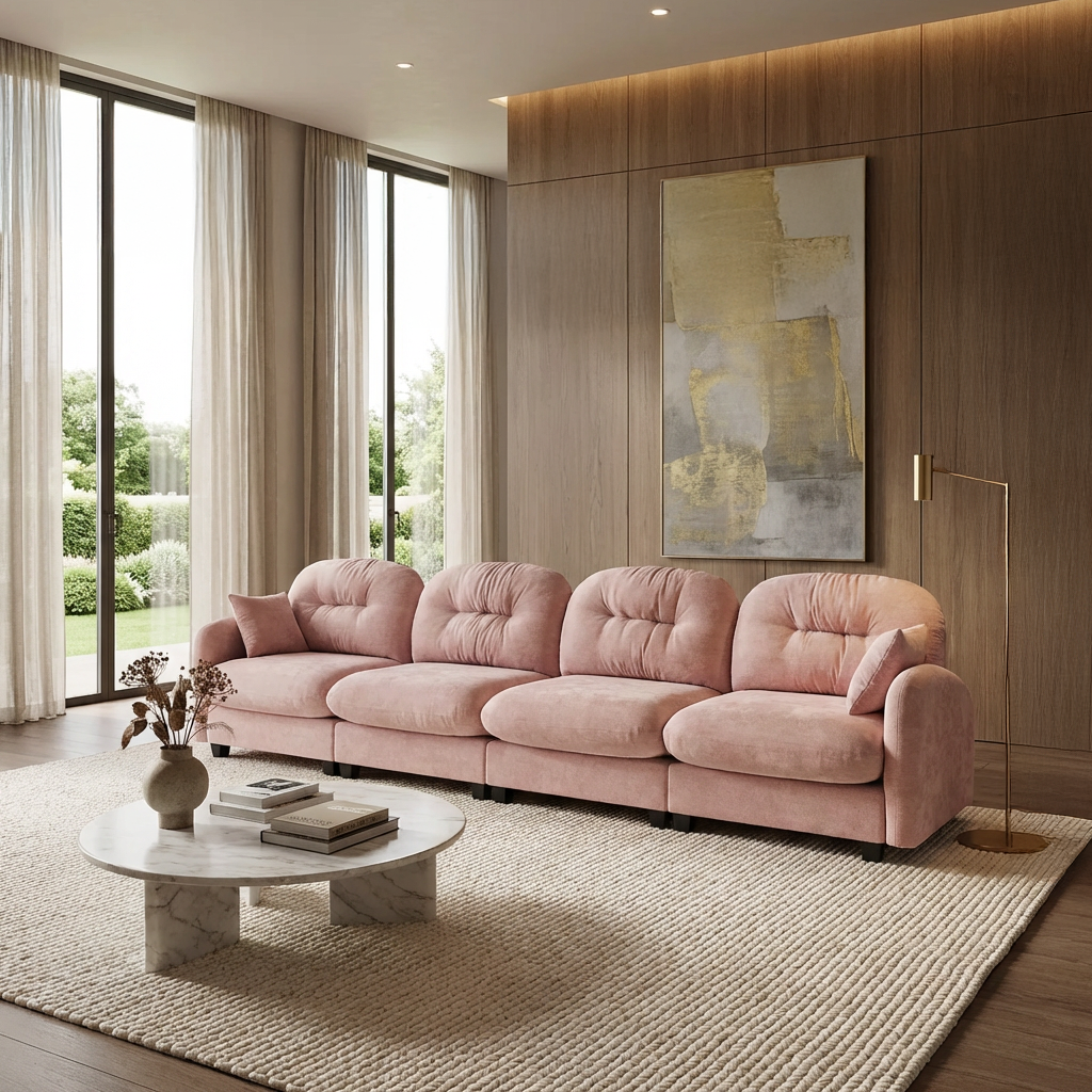 Roselyn 140" Modular Chenille Cloud 4-Seater Sofa with Tufted Cushion Backrest and  Pillows