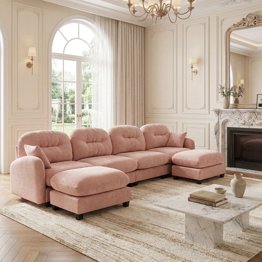 Roselyn 140" Modular Chenille U-Shaped Sectional Sofa with Ottoman and Tufted Cushion Backrest