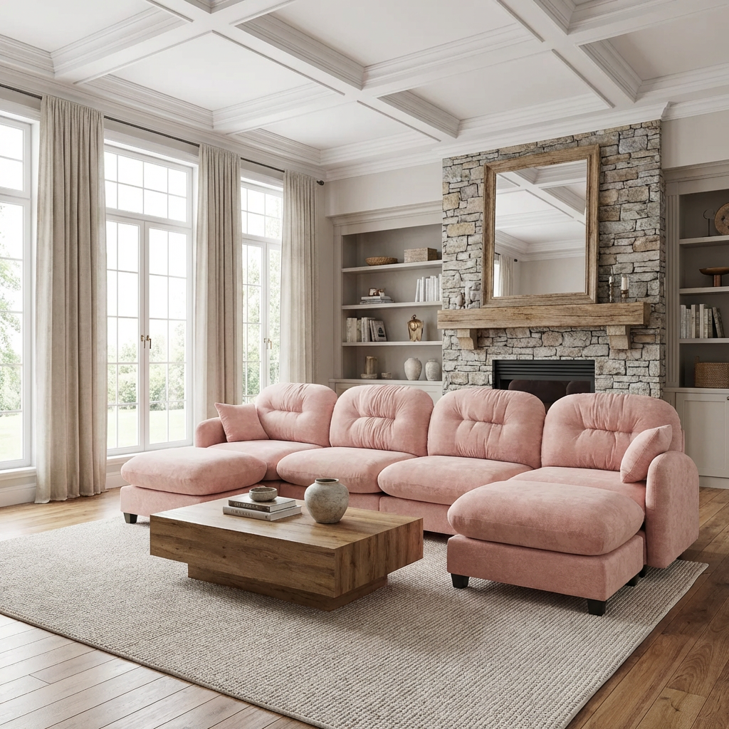 Roselyn 140" Modular Chenille U-Shaped Sectional Sofa with Ottoman and Tufted Cushion Backrest