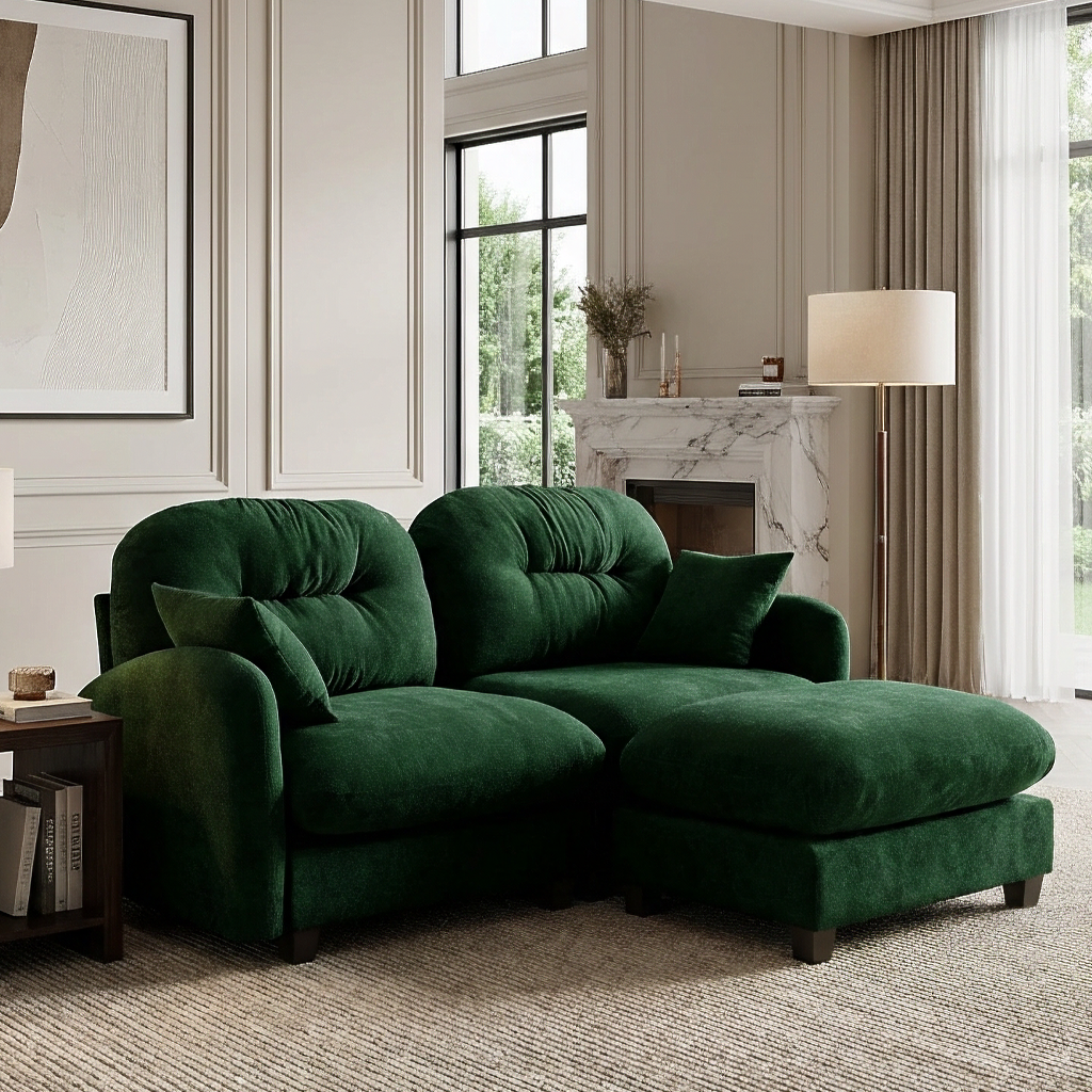Roselyn 74" Modular Chenille Cloud L-Shaped Sectional Sofa with Ottoman