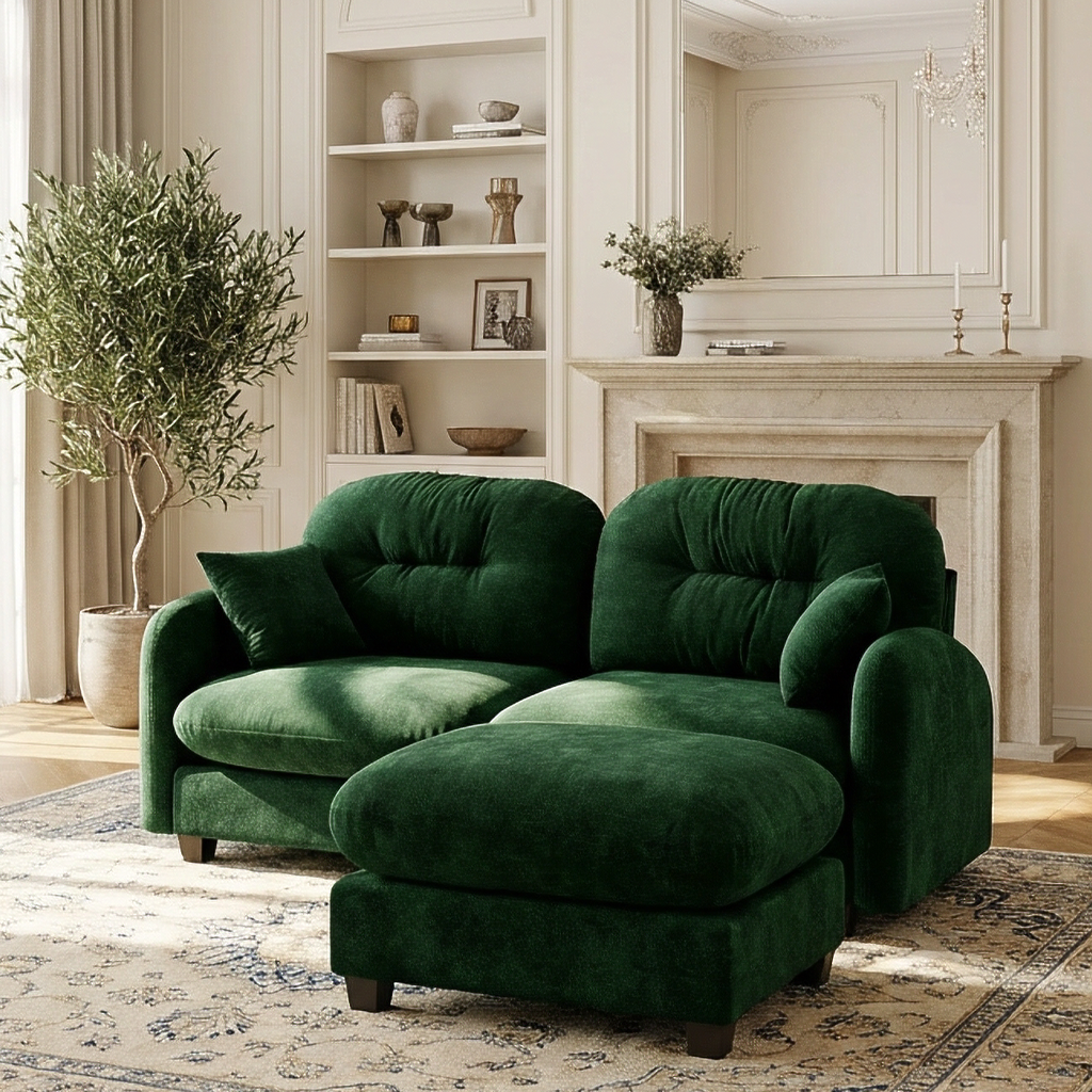 Roselyn 74" Modular Chenille Cloud L-Shaped Sectional Sofa with Ottoman