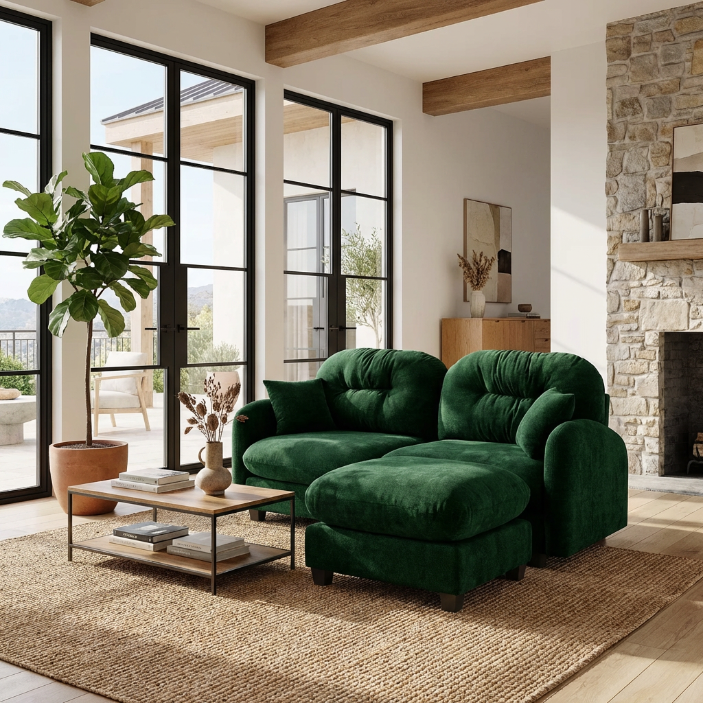 Roselyn 74" Modular Chenille Cloud L-Shaped Sectional Sofa with Ottoman