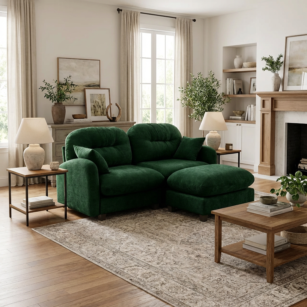 Roselyn 74" Modular Chenille Cloud L-Shaped Sectional Sofa with Ottoman
