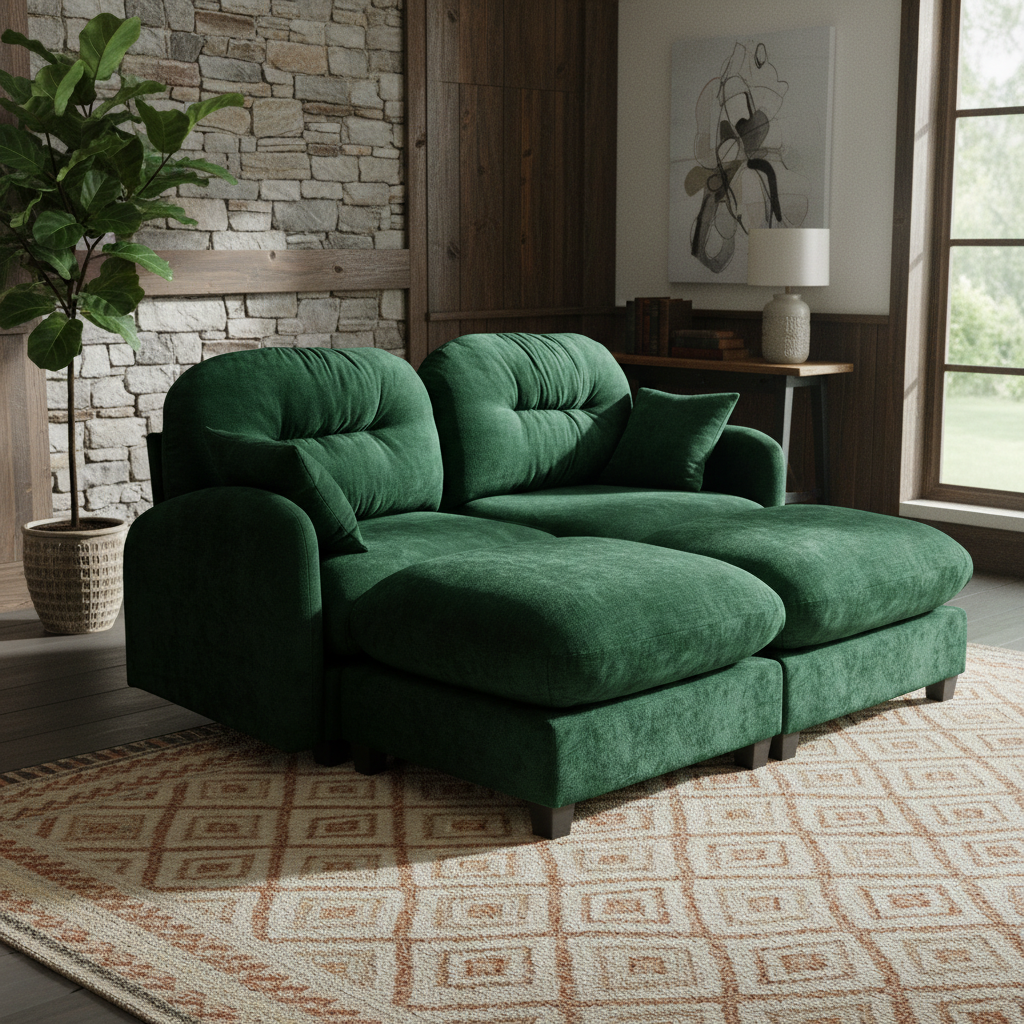 Roselyn 74" Chenille Sectional Modular Sofa with 2 Ottomans