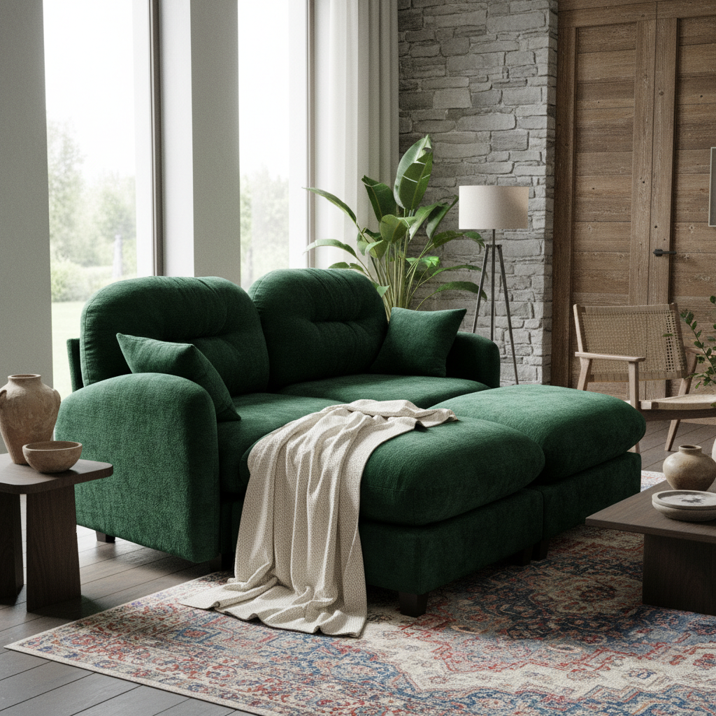 Roselyn 74" Chenille Sectional Modular Sofa with 2 Ottomans