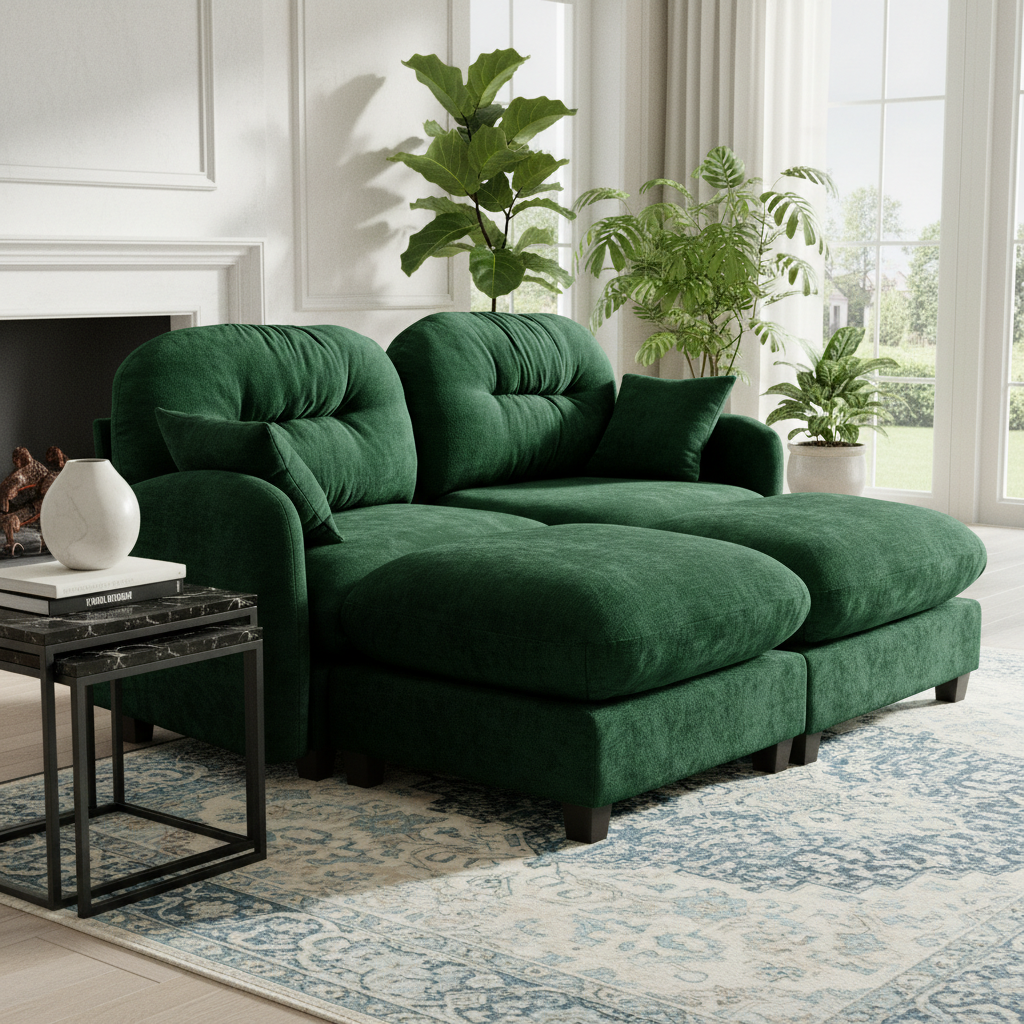 Roselyn 74" Chenille Sectional Modular Sofa with 2 Ottomans