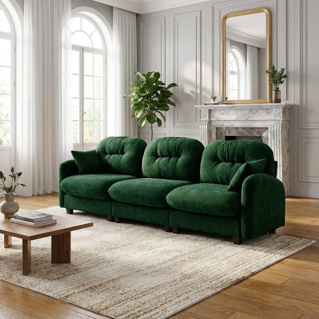 Roselyn 107" Modular Chenille Cloud 3-Seater Sofa with Elegant Armrests
