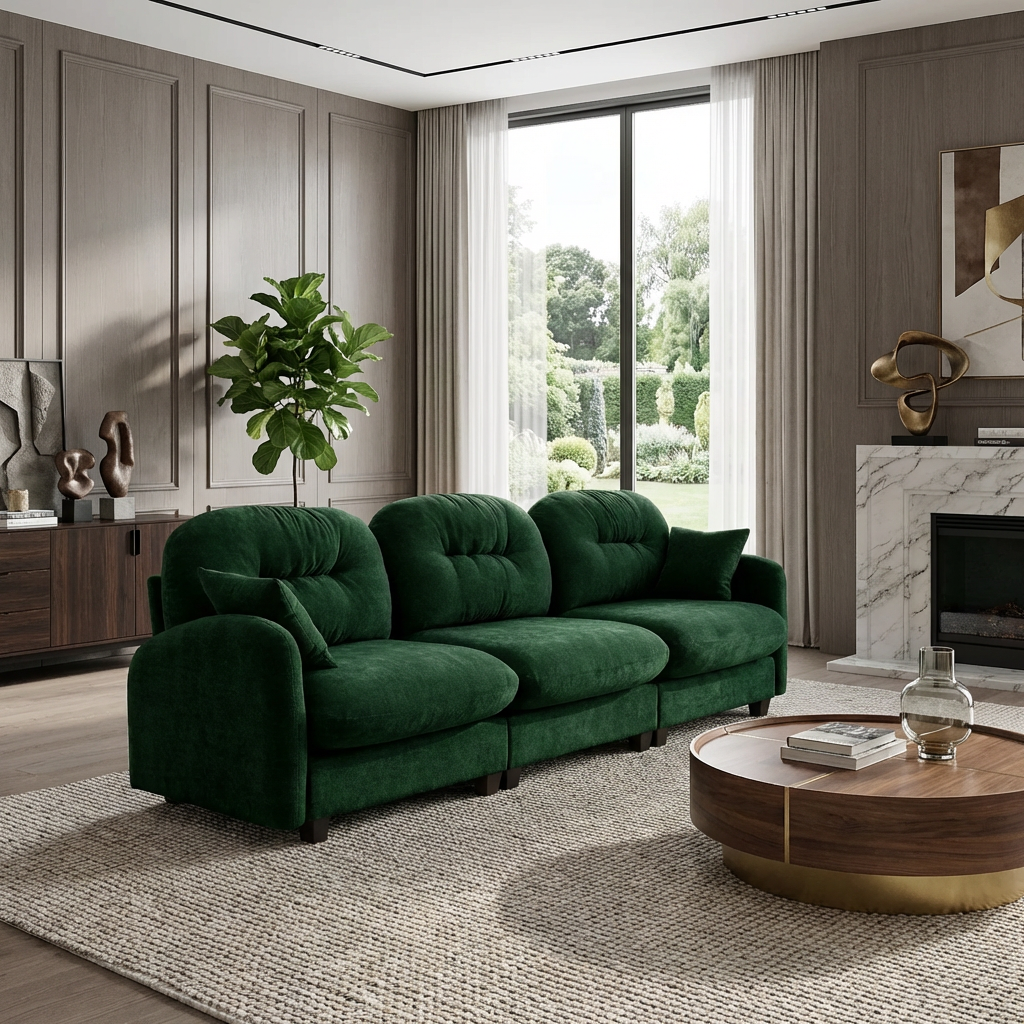 Roselyn 107" Modular Chenille Cloud 3-Seater Sofa with Elegant Armrests