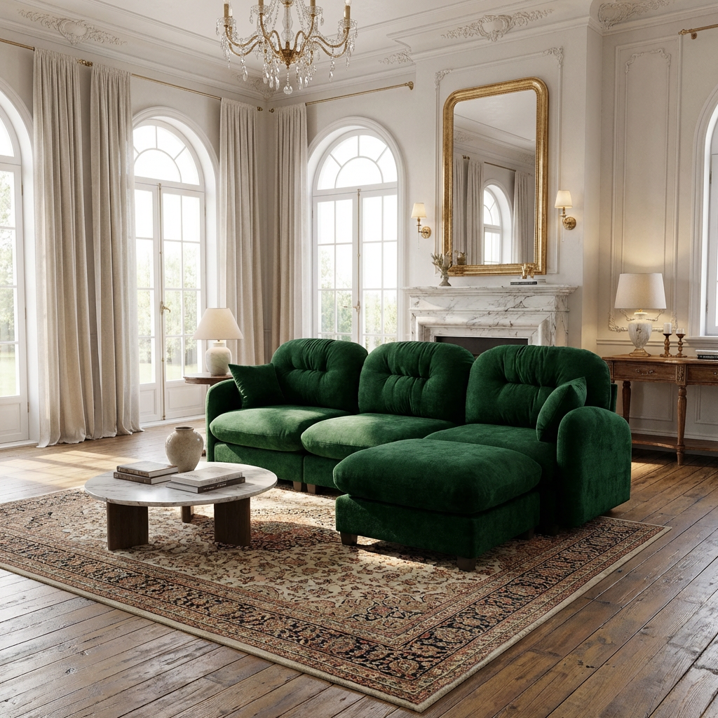 Roselyn 107" Modular Chenille Cloud L-Shaped Sectional Sofa with Ottoman