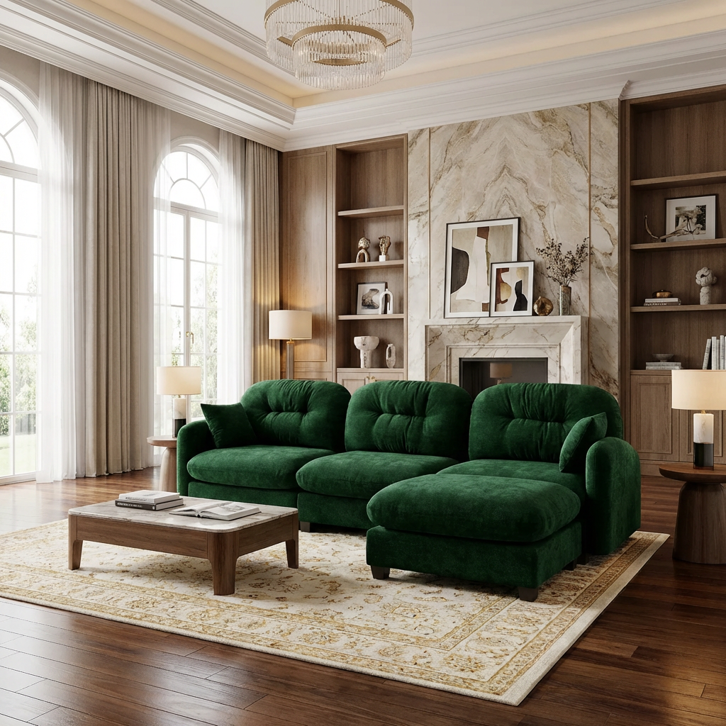 Roselyn 107" Modular Chenille Cloud L-Shaped Sectional Sofa with Ottoman