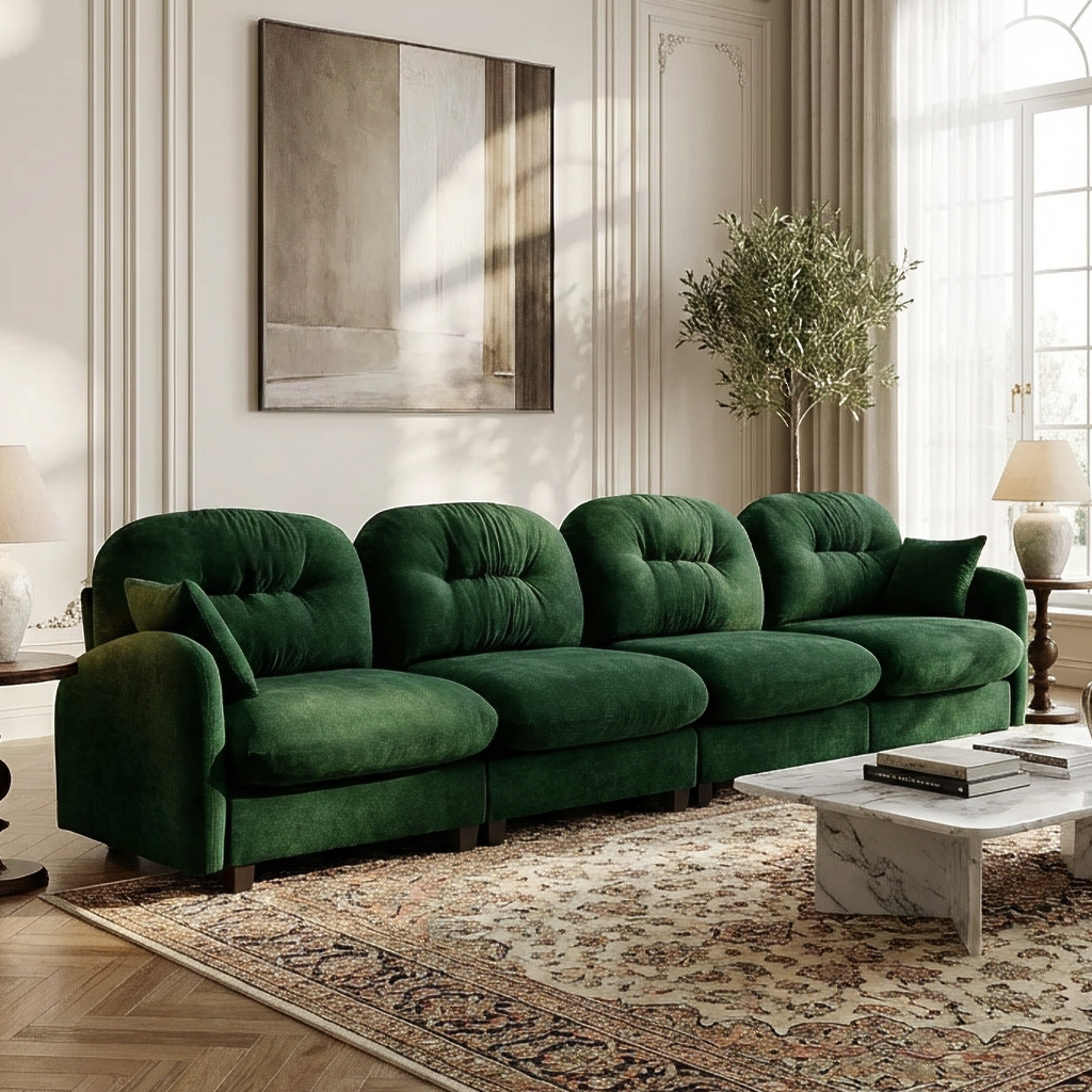 Roselyn 140" Modular Chenille Cloud 4-Seater Sofa with Tufted Cushion Backrest and  Pillows