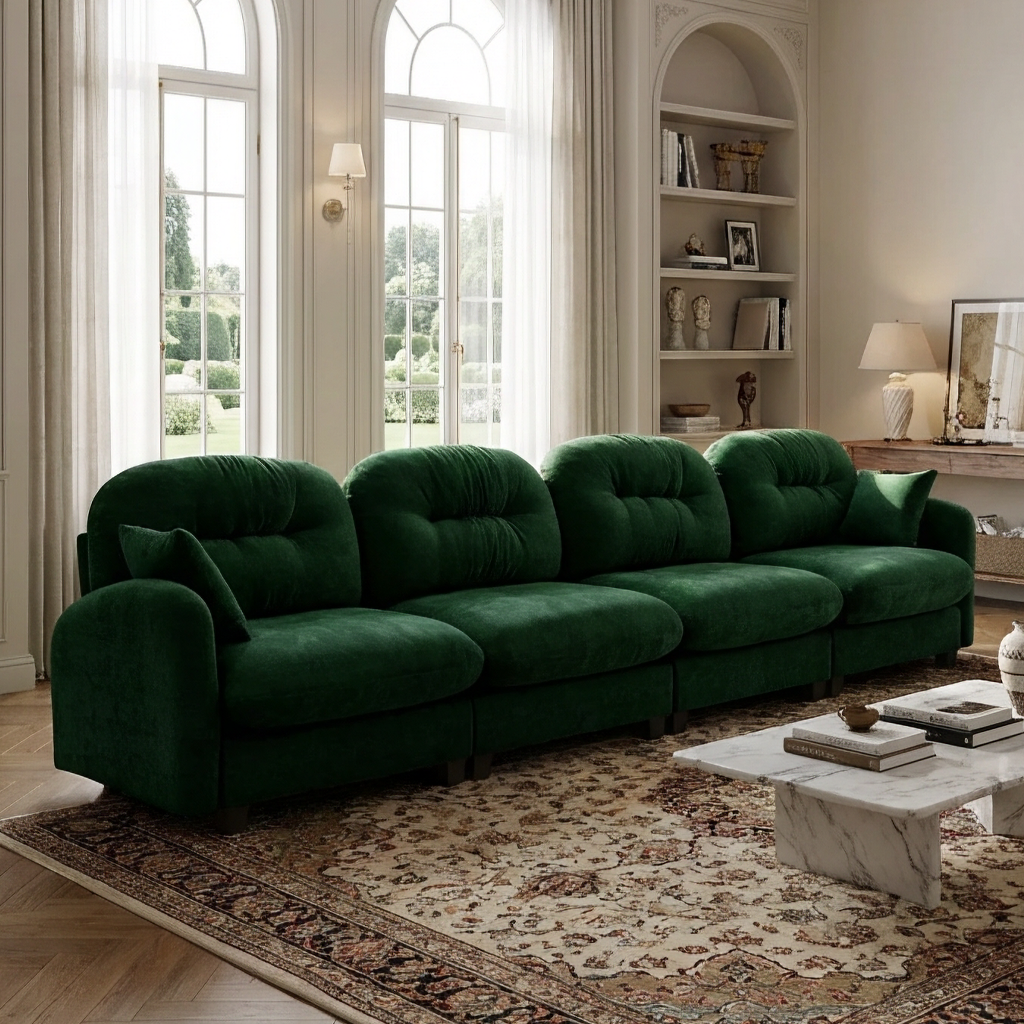 Roselyn 140" Modular Chenille Cloud 4-Seater Sofa with Tufted Cushion Backrest and  Pillows