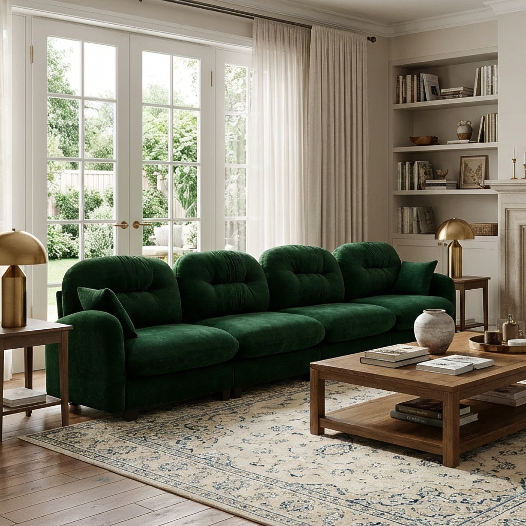 Roselyn 140" Modular Chenille Cloud 4-Seater Sofa with Tufted Cushion Backrest and  Pillows
