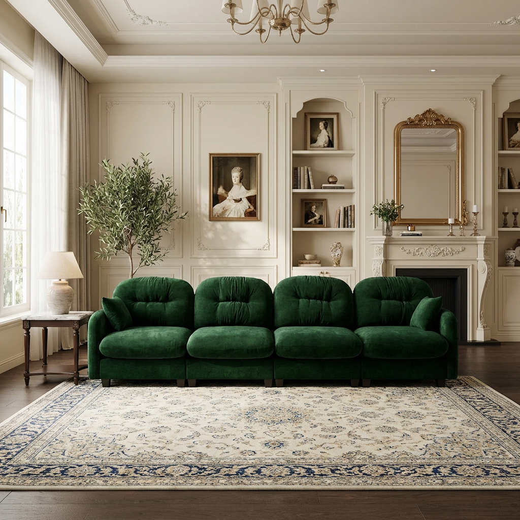 Roselyn 140" Modular Chenille Cloud 4-Seater Sofa with Tufted Cushion Backrest and  Pillows