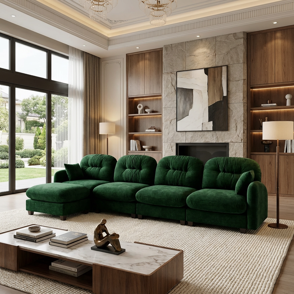 Roselyn 140" Modular Chenille Cloud L-Shaped Sectional Sofa with Ottoman and Tufted Cushion Backrest