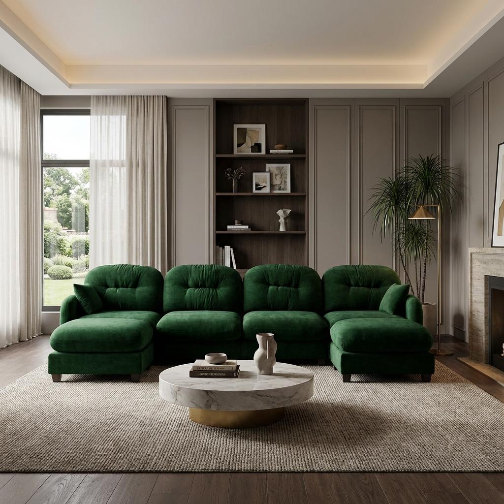 Roselyn 140" Modular Chenille U-Shaped Sectional Sofa with Ottoman and Tufted Cushion Backrest