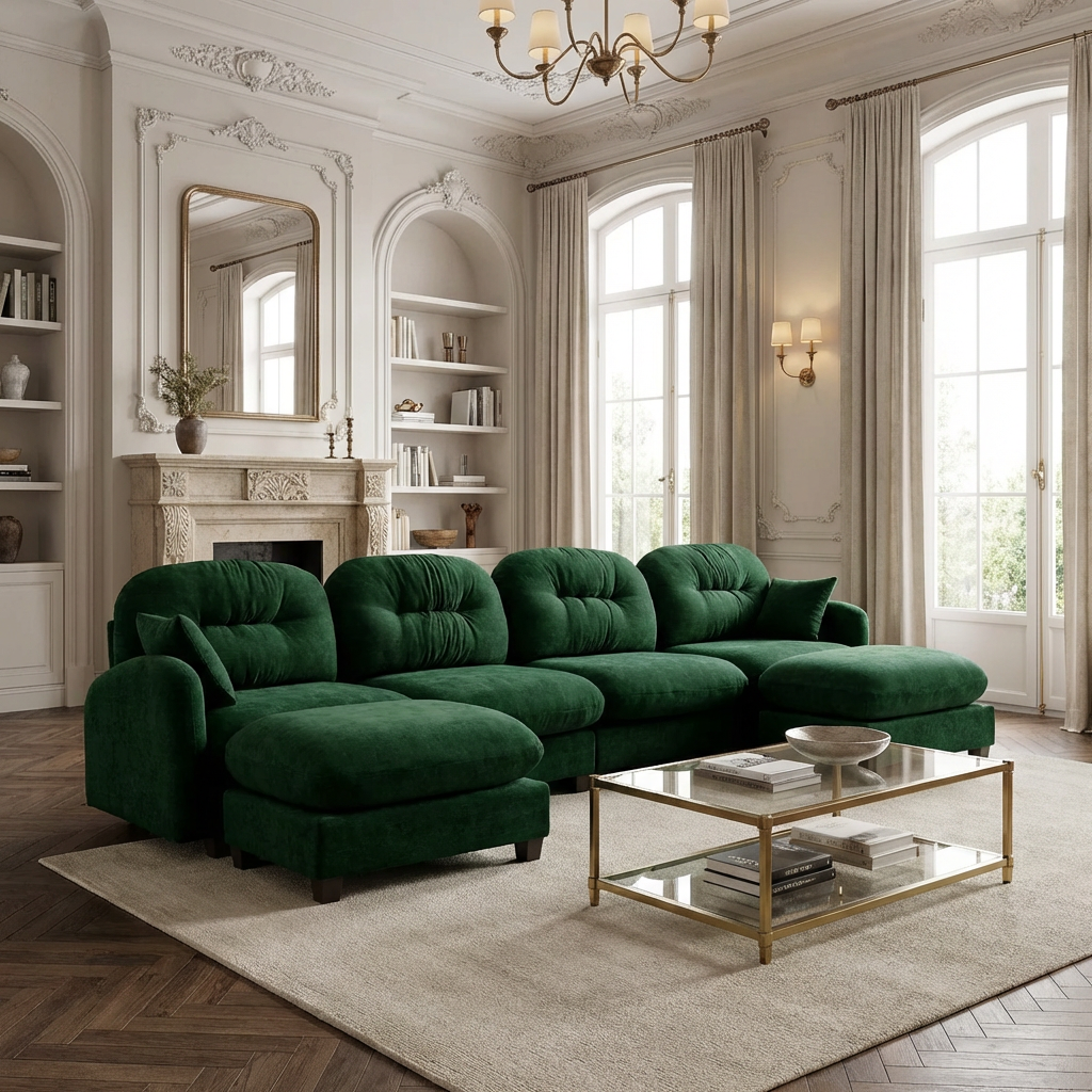 Roselyn 140" Modular Chenille U-Shaped Sectional Sofa with Ottoman and Tufted Cushion Backrest