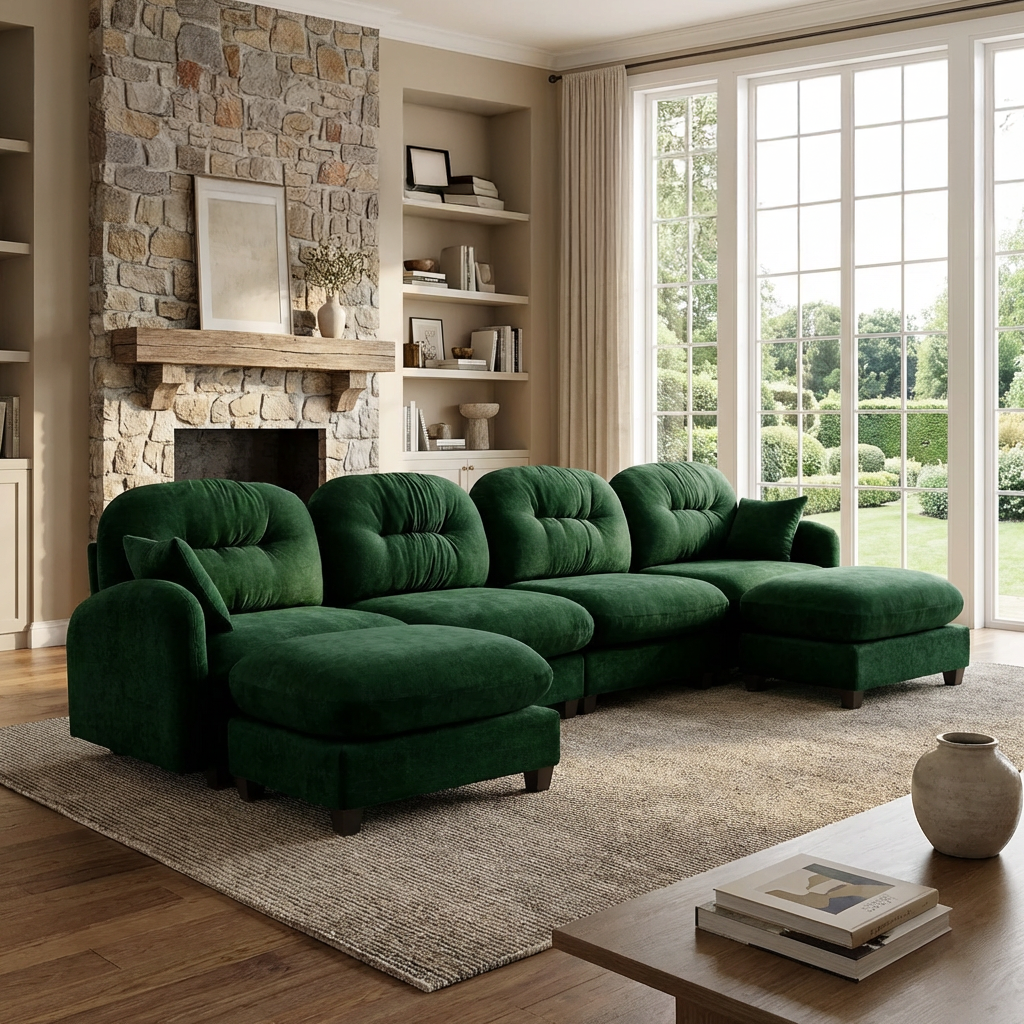 Roselyn 140" Modular Chenille U-Shaped Sectional Sofa with Ottoman and Tufted Cushion Backrest