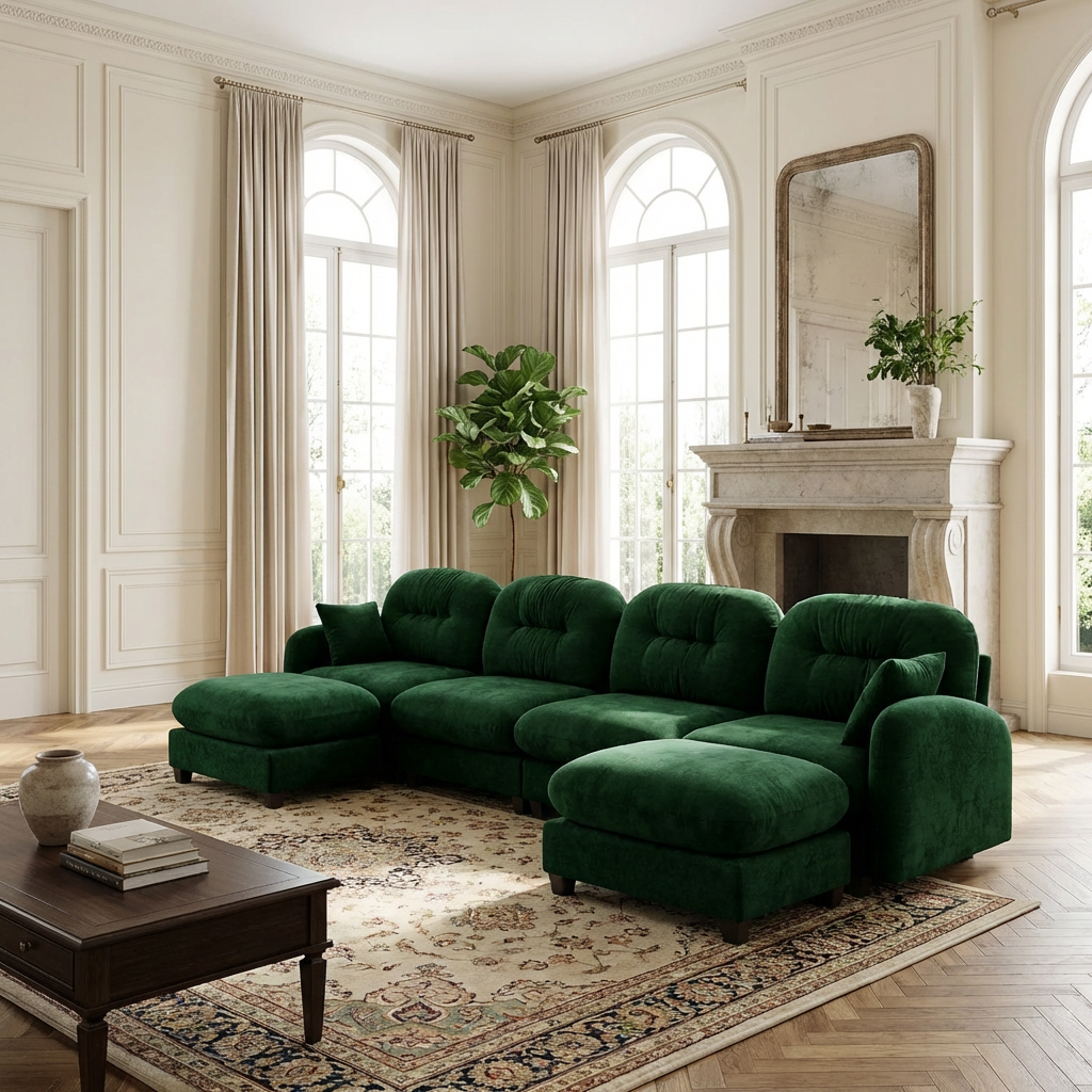 Roselyn 140" Modular Chenille U-Shaped Sectional Sofa with Ottoman and Tufted Cushion Backrest