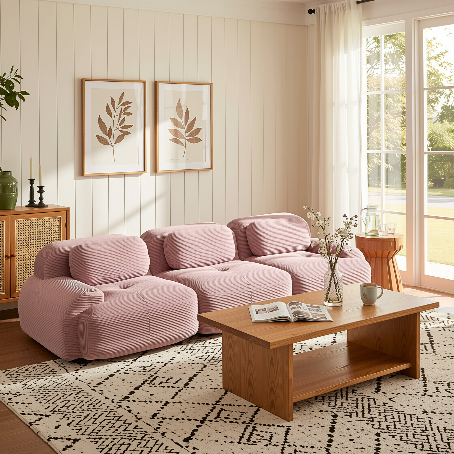 Anchorage 116" Modular Corduroy 3-Seater Sofa with Curved Armrest