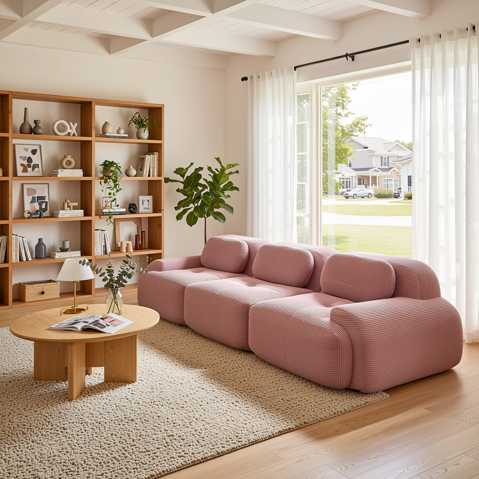 Anchorage 116" Modular Corduroy 3-Seater Sofa with Curved Armrest