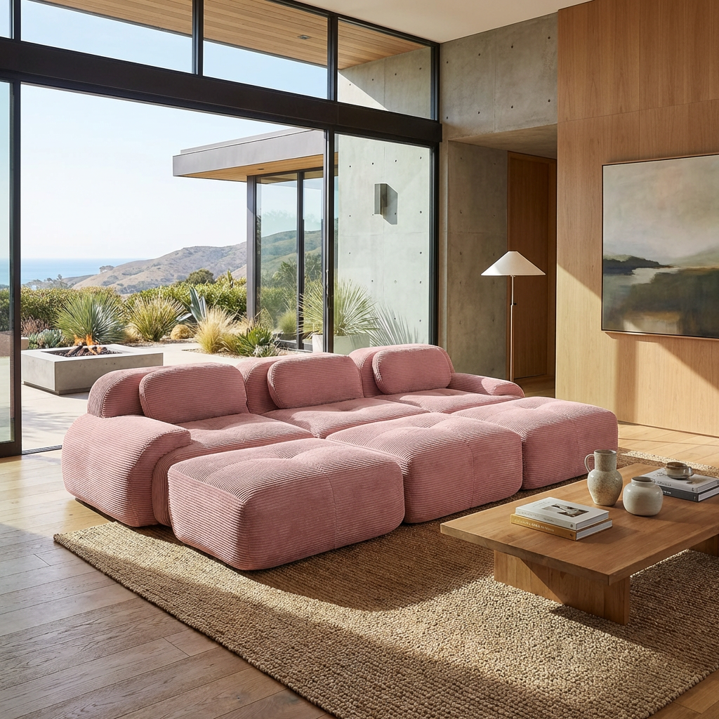 Anchorage 116" Corduroy Cloud Modular Sofa with Ottomans and Curved Armset
