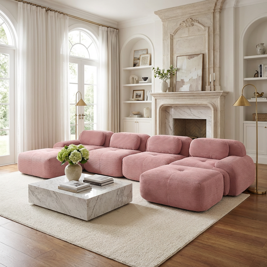 Anchorage 152" Modular Corduroy U-Shaped Sectional Sofa with Extra-Wide Armrests