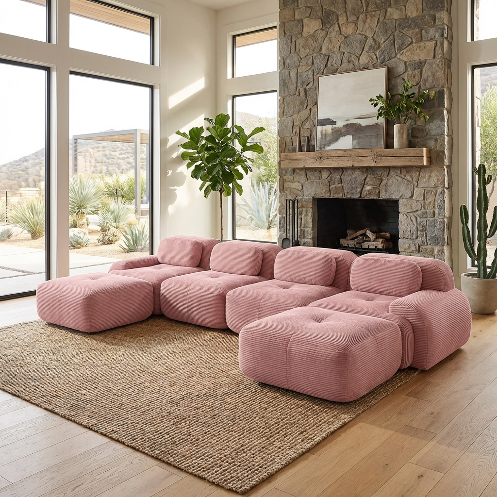 Anchorage 152" Modular Corduroy U-Shaped Sectional Sofa with Extra-Wide Armrests