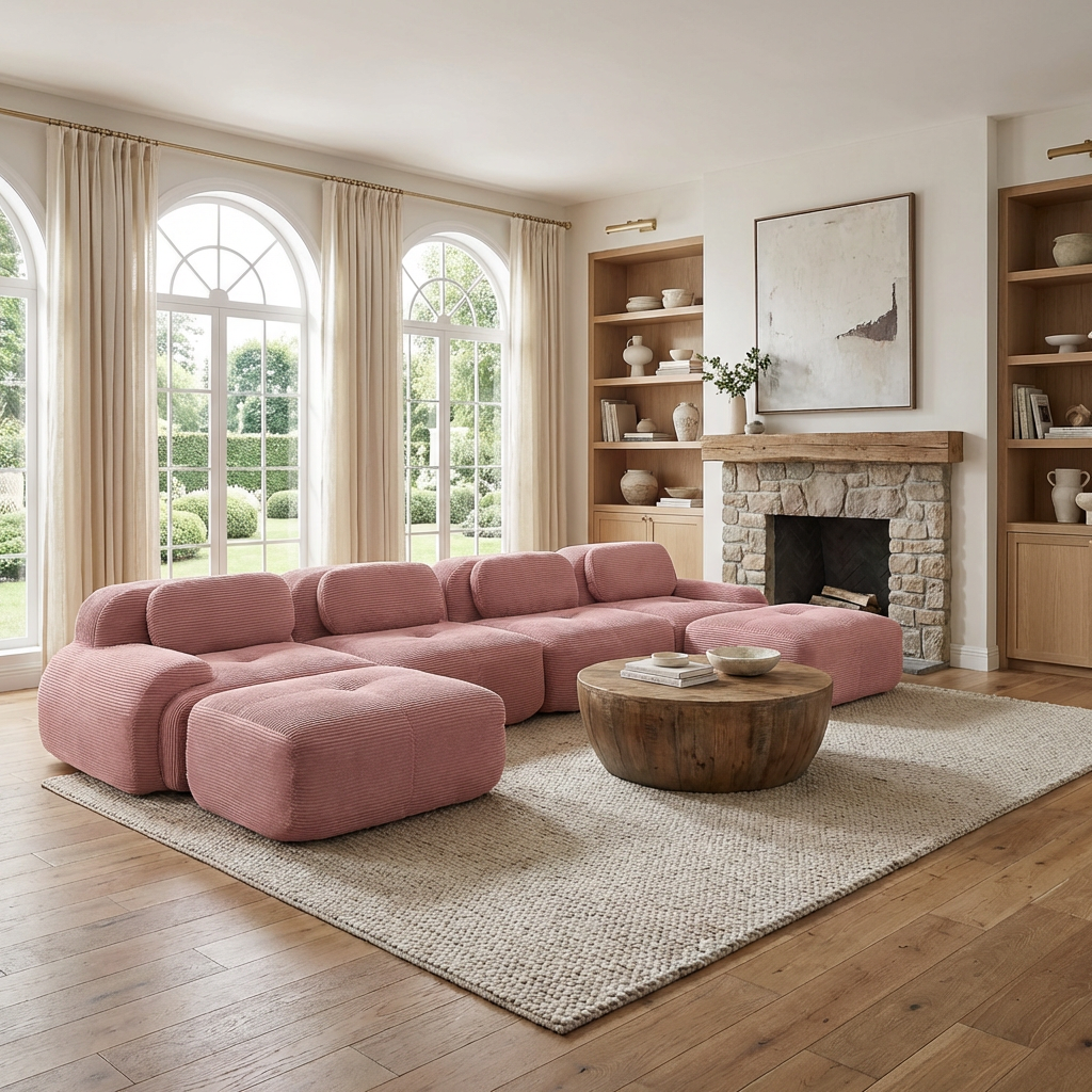 Anchorage 152" Modular Corduroy U-Shaped Sectional Sofa with Extra-Wide Armrests