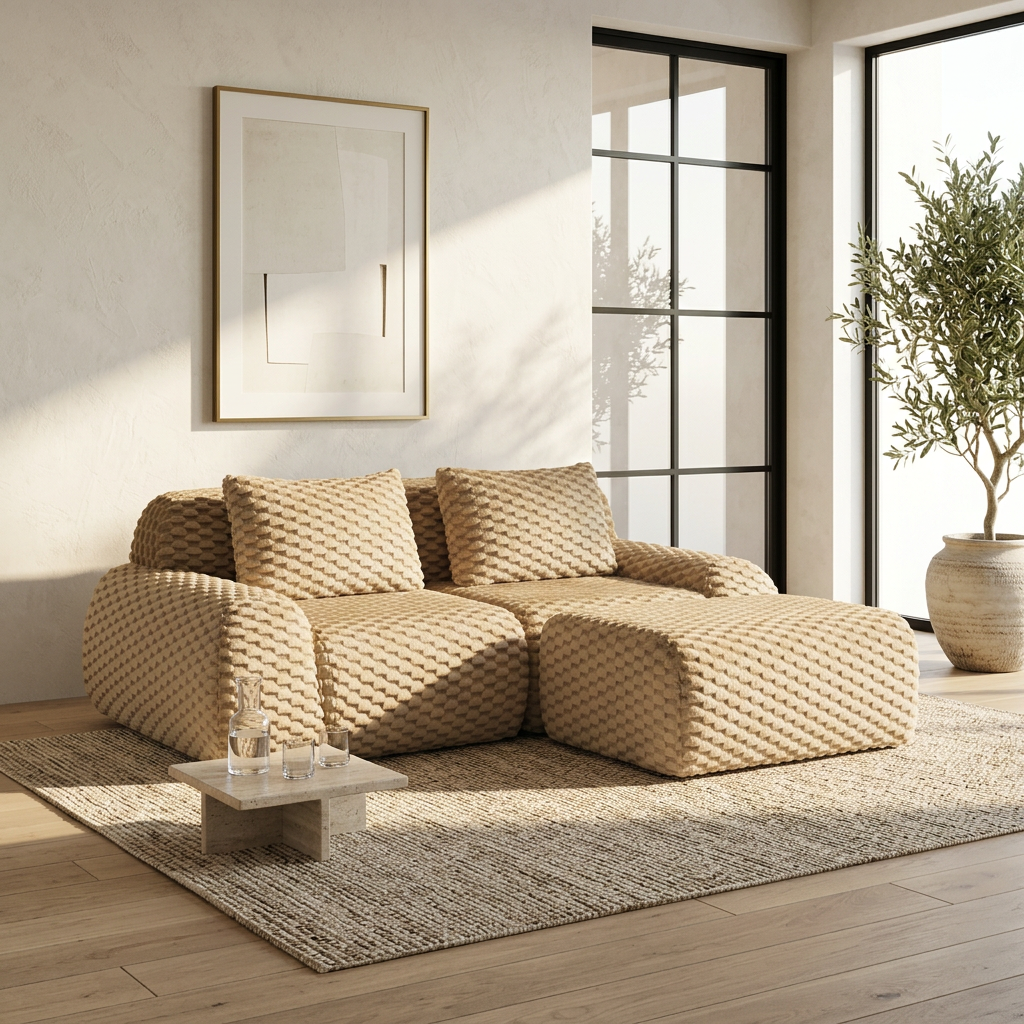 Olathe 82" Modular Flannelette Fabric L-Shaped Sectional Sofa with Movable Ottoman