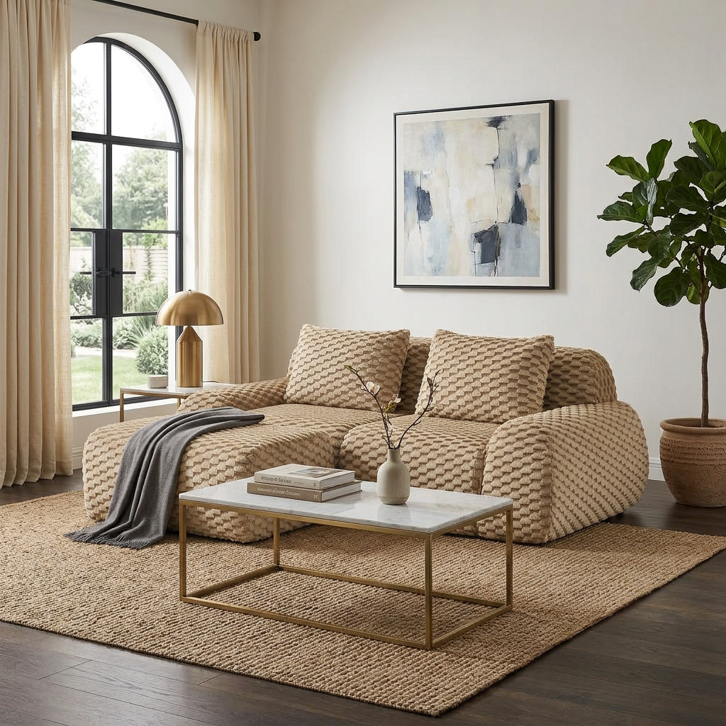 Olathe 82" Modular Flannelette Fabric L-Shaped Sectional Sofa with Movable Ottoman