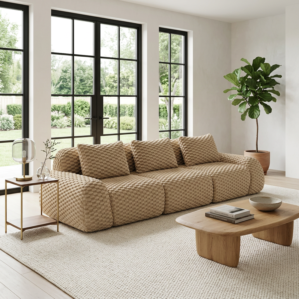 Olathe 114" Modular Flannelette Fabric 3-Seater Sofa with Deep Seat