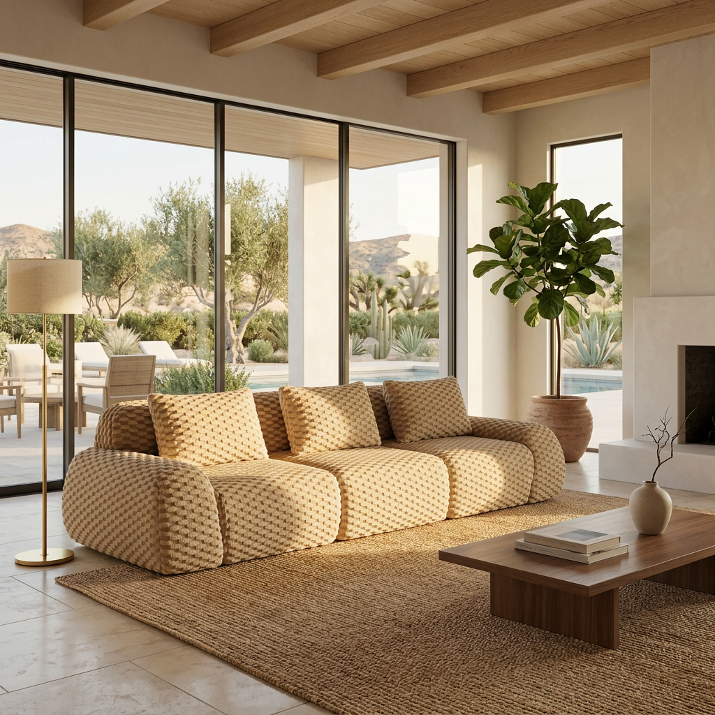 Olathe 114" Modular Flannelette Fabric 3-Seater Sofa with Deep Seat