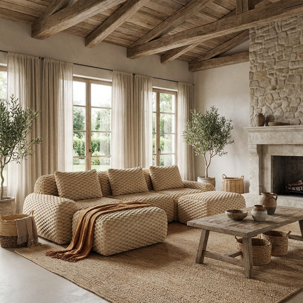 Olathe 114" Modular Flannelette Fabric U-Shaped Sectional Sofa with 2 Movable Ottomans