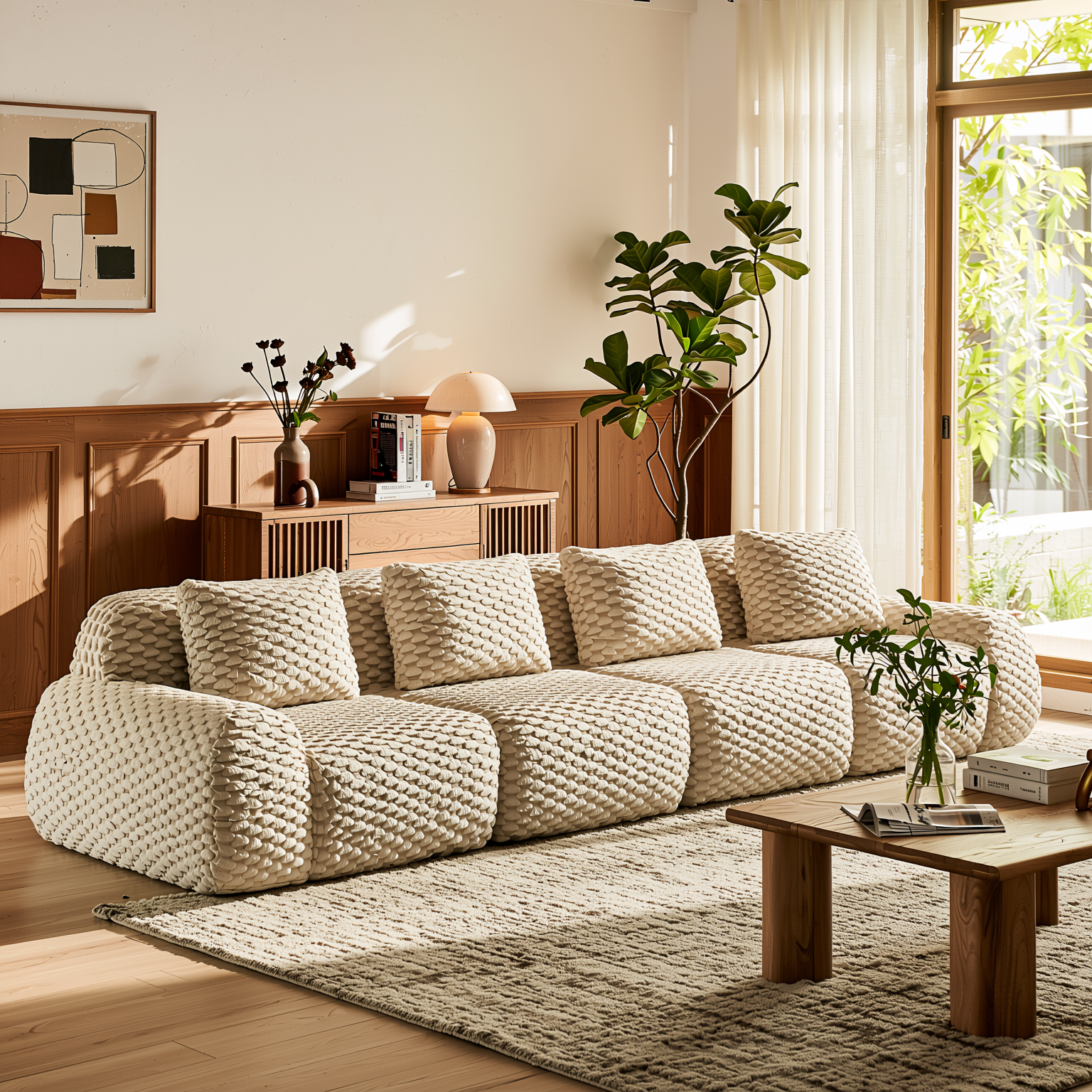 Olathe 146" Modular Flannelette Fabric 4-Seater Sofa with Deep Seat
