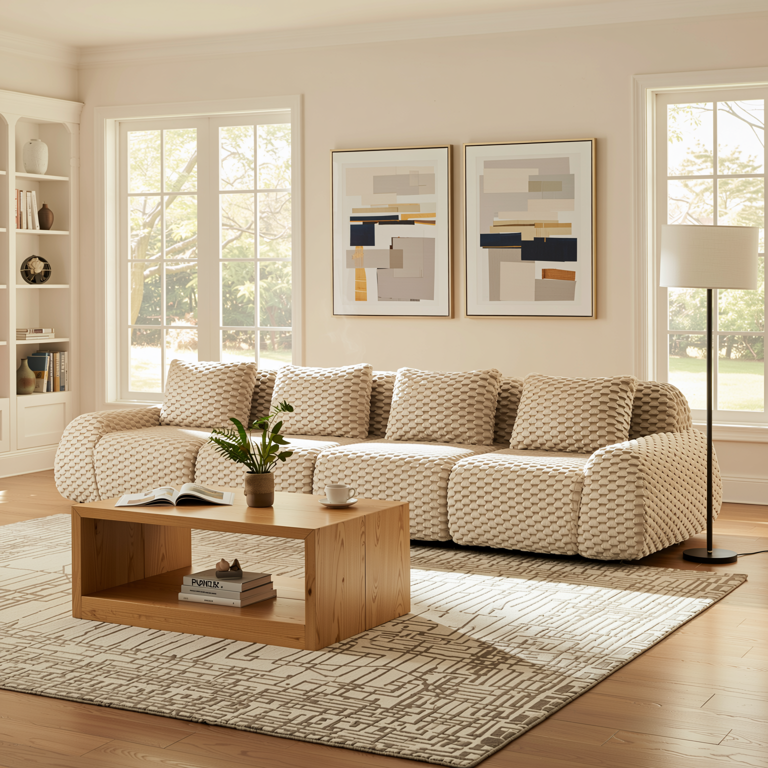 Olathe 146" Modular Flannelette Fabric 4-Seater Sofa with Deep Seat