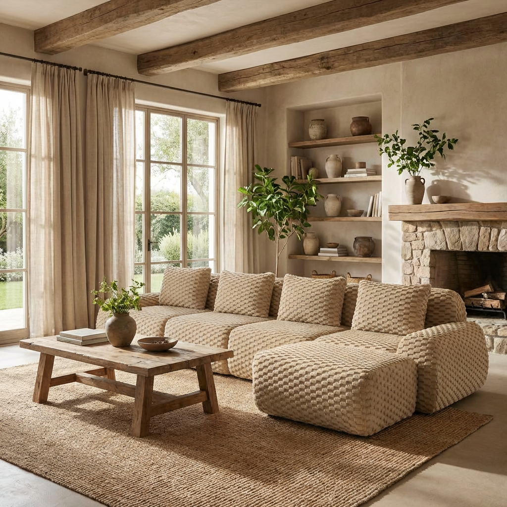Olathe 146" Modular Flannelette Fabric L-Shaped Sectional Sofa with Movable Ottoman