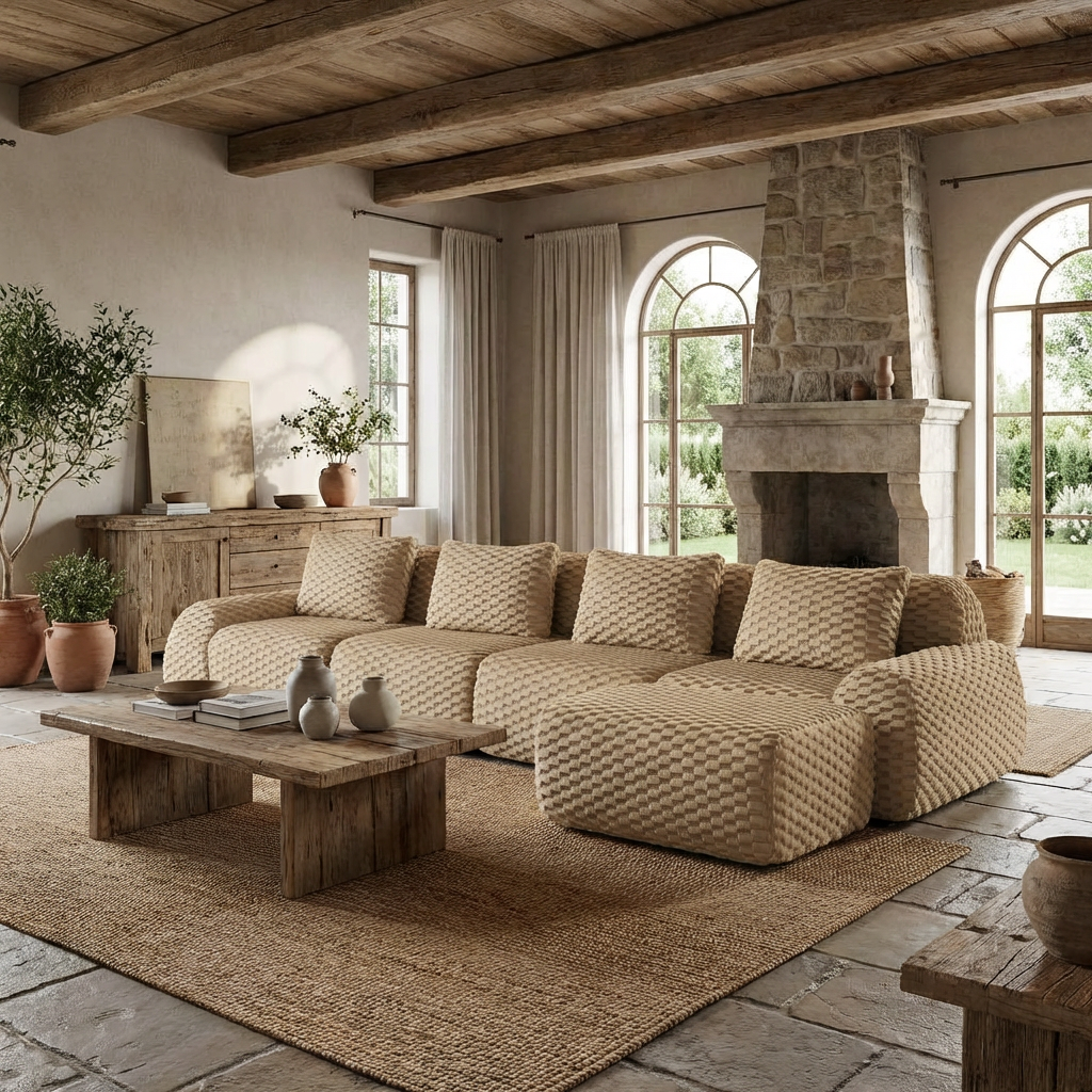Olathe 146" Modular Flannelette Fabric L-Shaped Sectional Sofa with Movable Ottoman