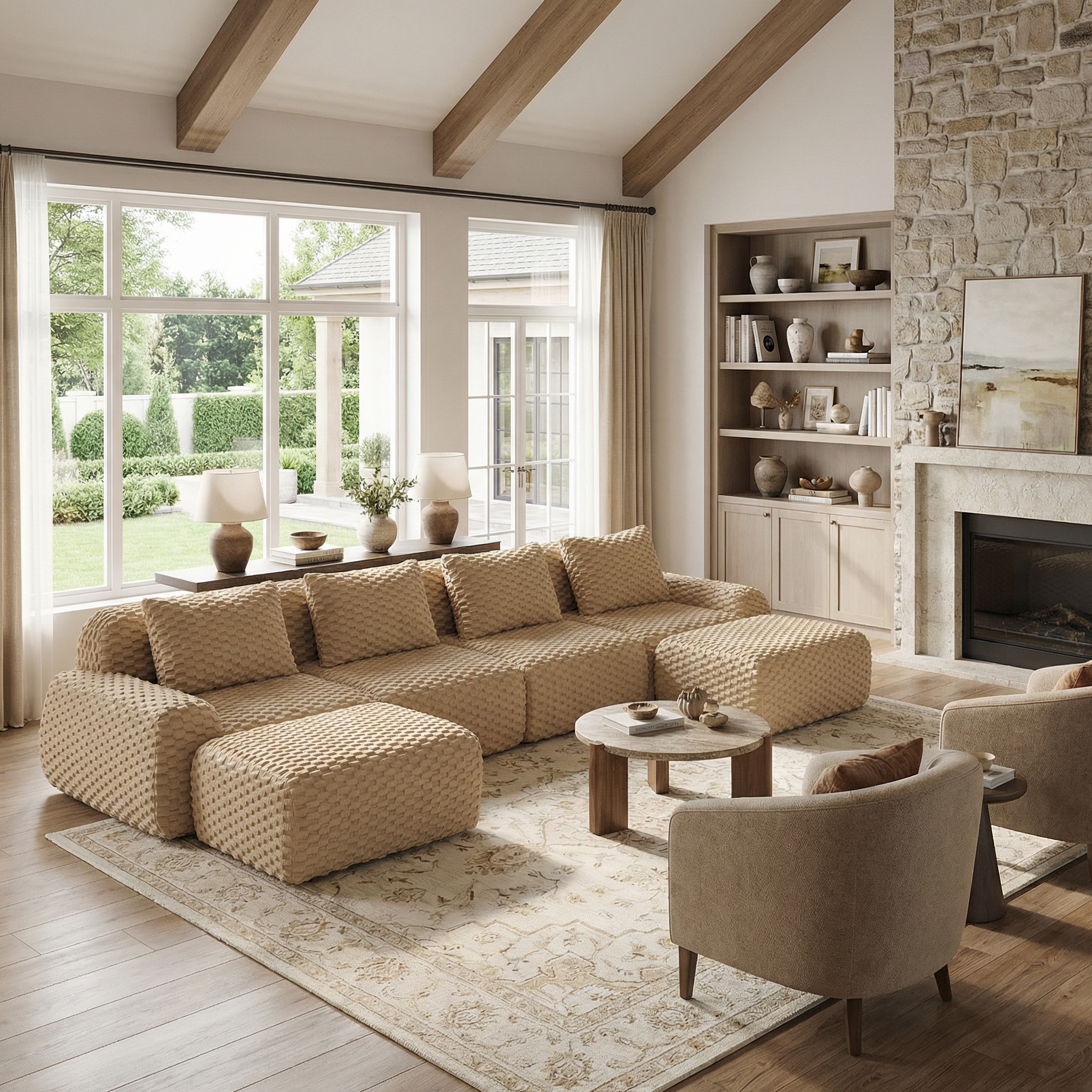 Olathe 146" Modular Flannelette Fabric U-Shaped Sectional Sofa with Movable Ottomans