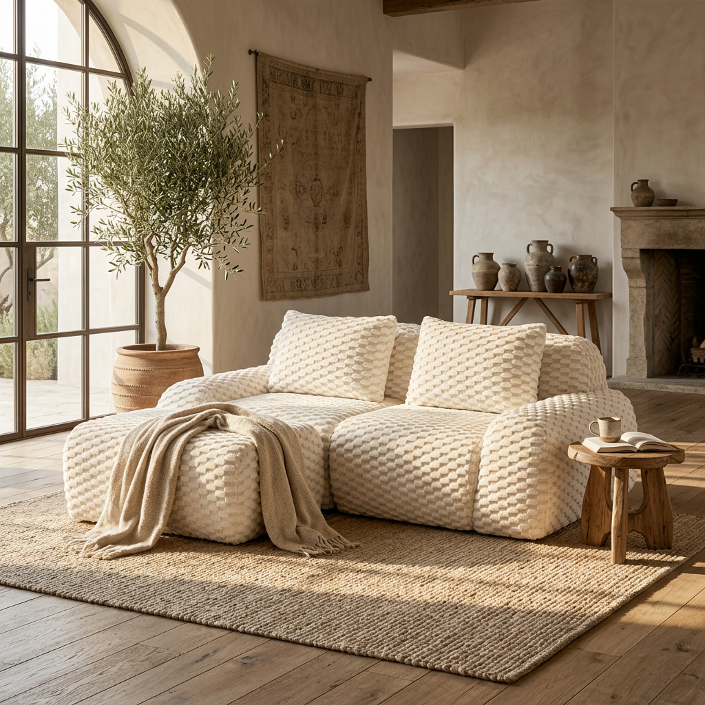 Olathe 82" Modular Flannelette Fabric L-Shaped Sectional Sofa with Movable Ottoman