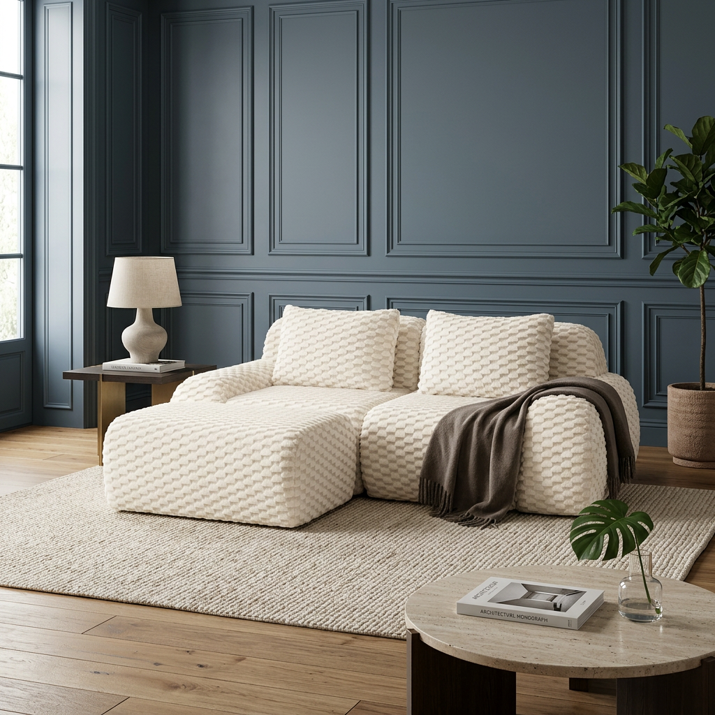 Olathe 82" Modular Flannelette Fabric L-Shaped Sectional Sofa with Movable Ottoman