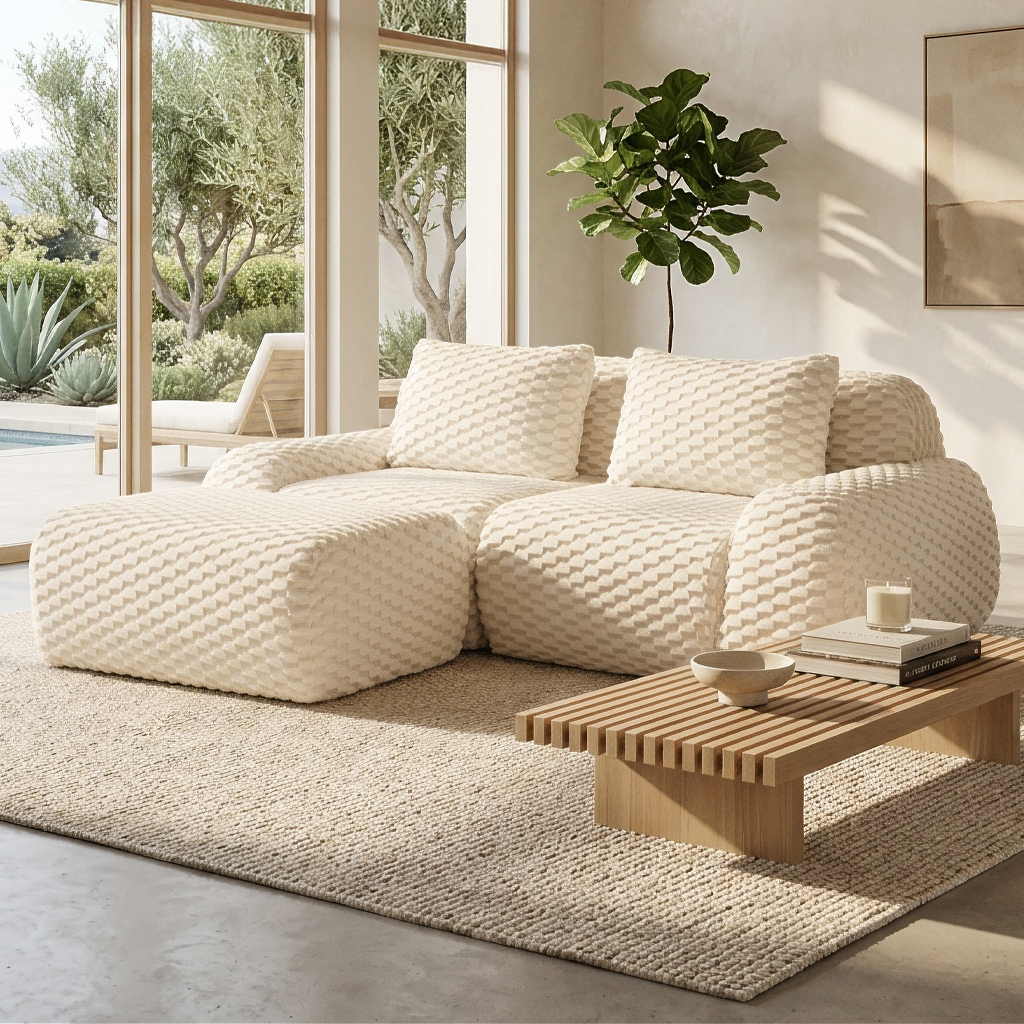 Olathe 82" Modular Flannelette Fabric L-Shaped Sectional Sofa with Movable Ottoman