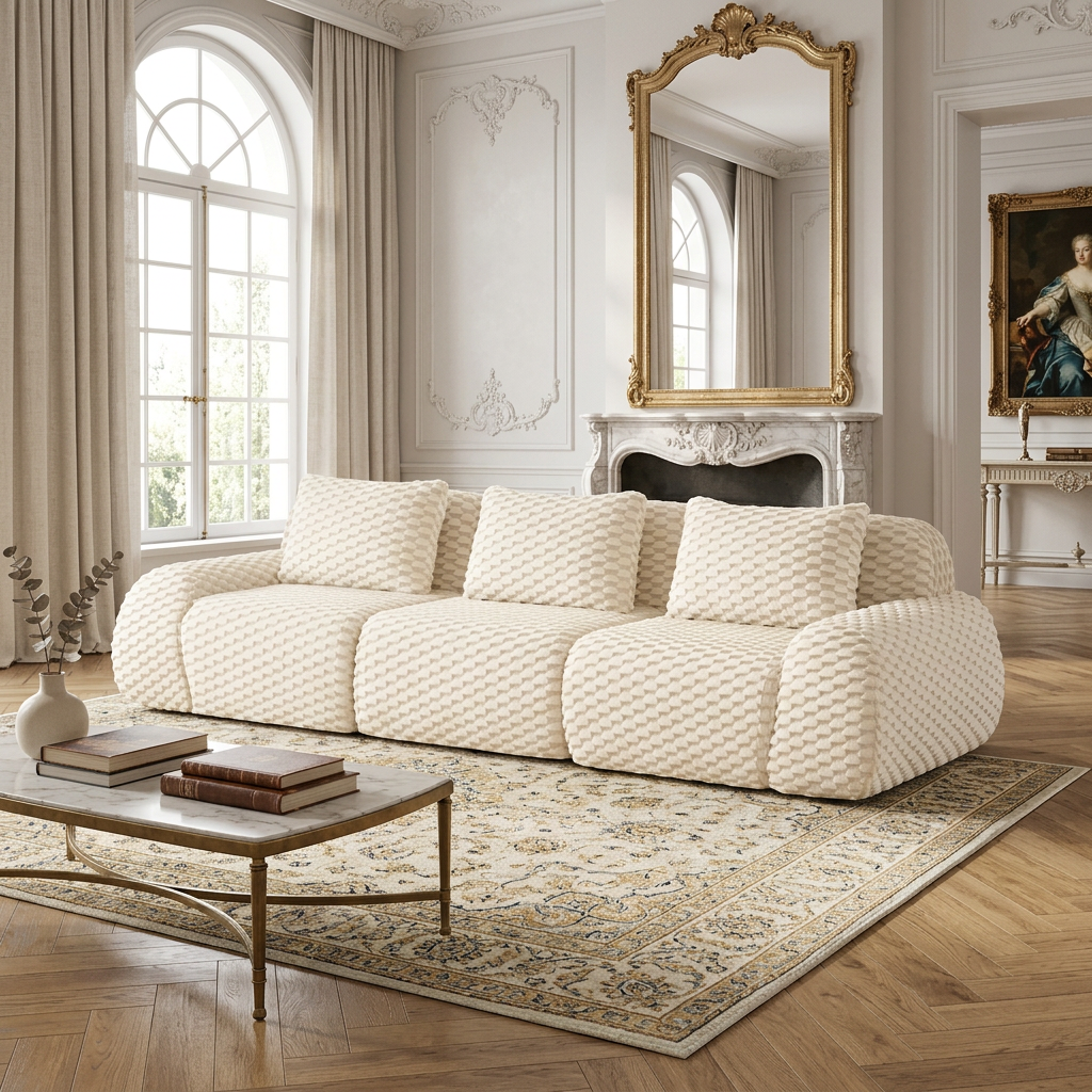 Olathe 114" Modular Flannelette Fabric 3-Seater Sofa with Deep Seat