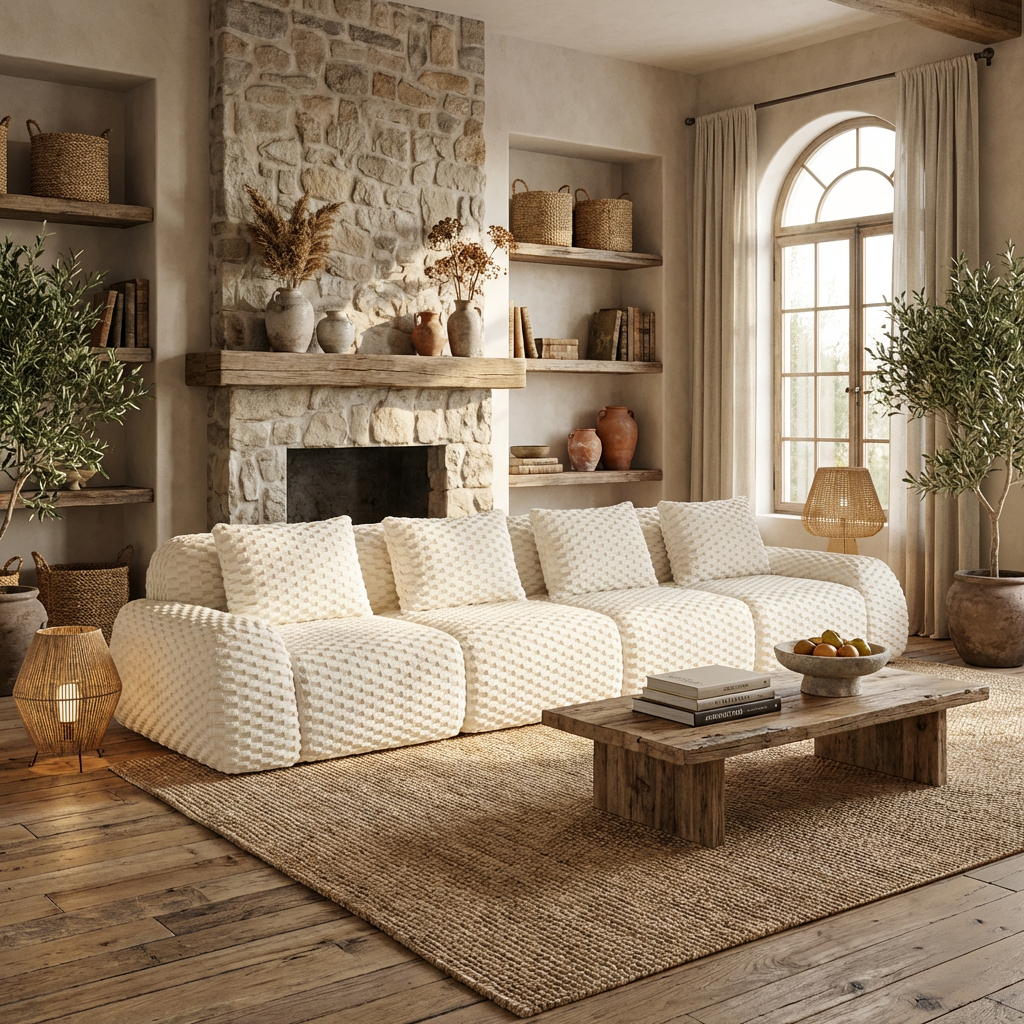 Olathe 146" Modular Flannelette Fabric 4-Seater Sofa with Deep Seat