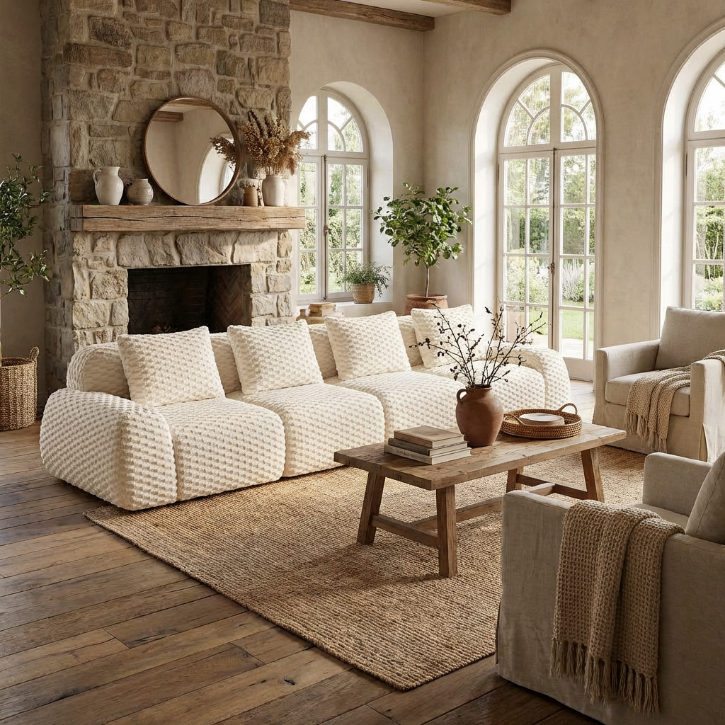 Olathe 146" Modular Flannelette Fabric 4-Seater Sofa with Deep Seat